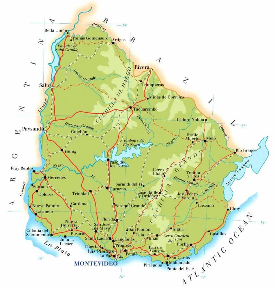 Карта Уругвая геаграфіі