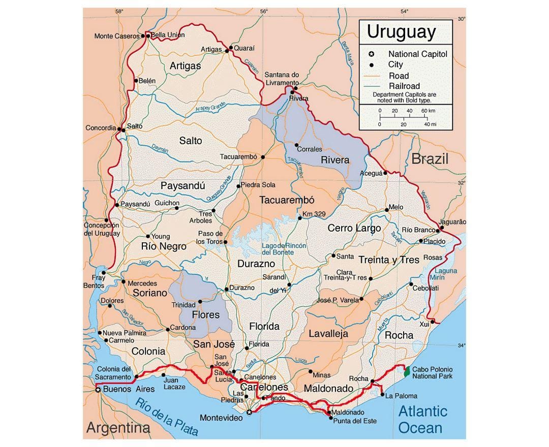 Карта Уругвая з горада
